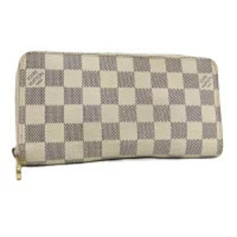 LOUIS VUITTON Zippy Wallet Round Zipper Long Damier Azur White